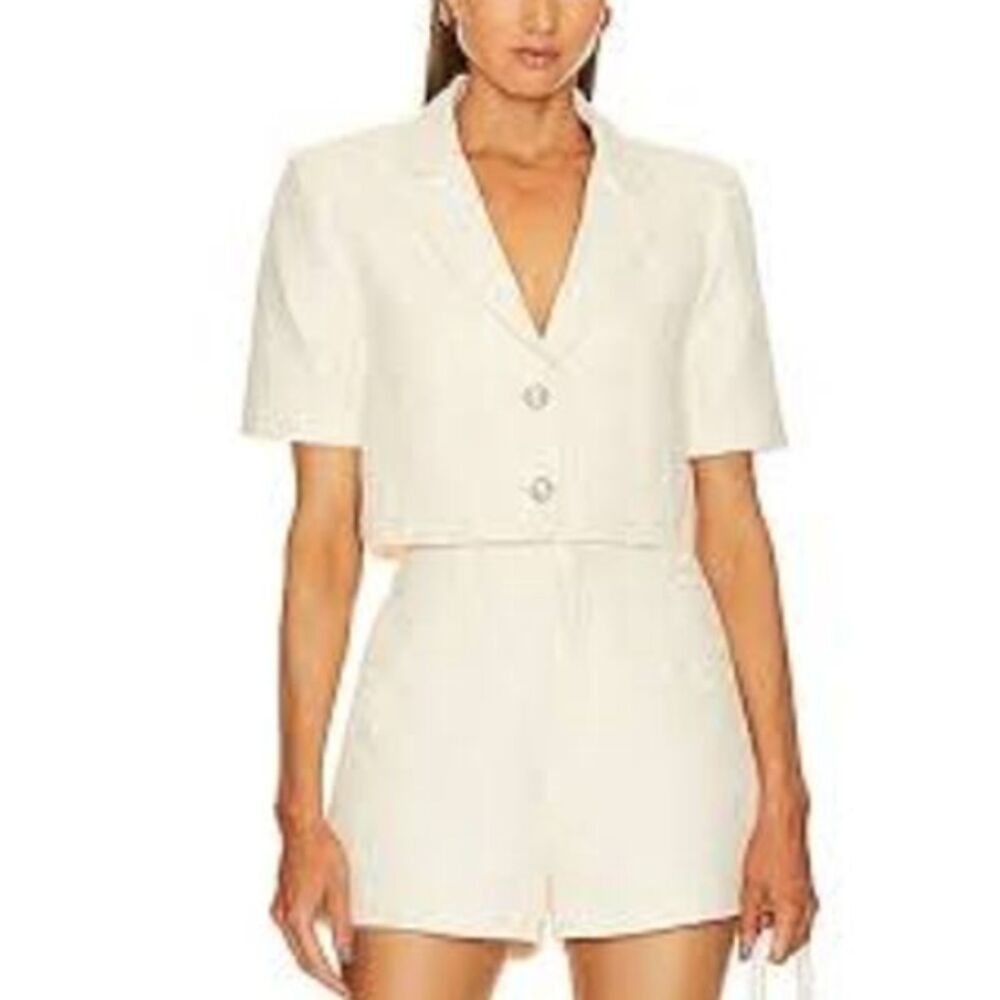House of Harlow 1960 Tweed Shorts Blazer Set Size Medium Tan Cream Gingham